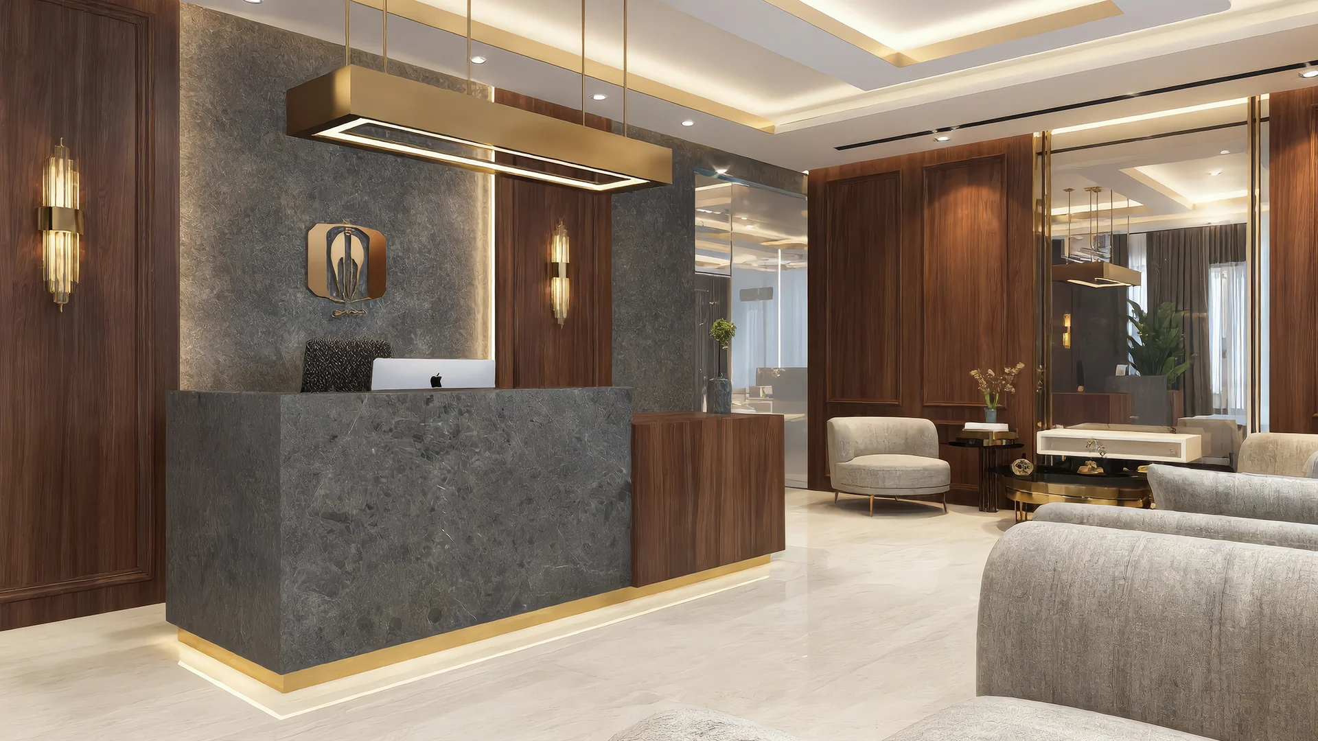 Limra Doğal Taş Maroon Marinace mermer otel lobisi kaplaması ve lüks resepsiyon alanı zemin uygulaması.